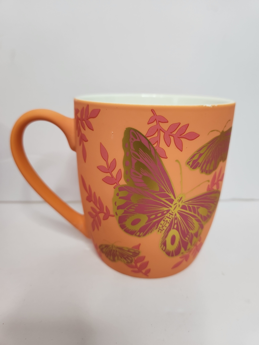 Butterfly Print Orange Ceramic Mug
